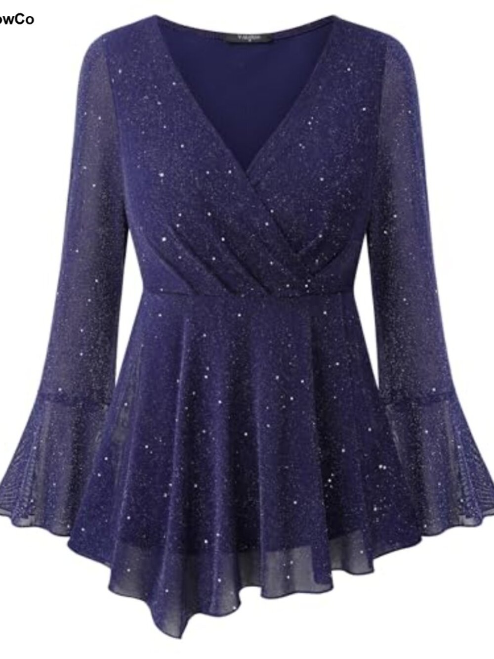 Long Sleeve Sparkly Sequin V Neck Wrap Party Top Dressy Elegant